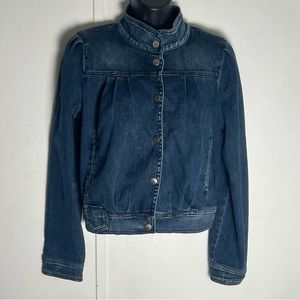 Vintage Miss Sixty Blue Rigid Denim Collarless Gathered Bomber Jacket M